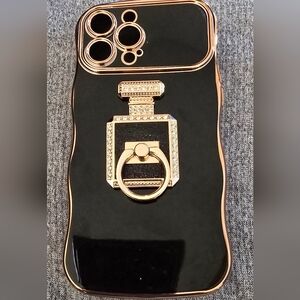 Elegant Black and Gold Phone Case with Ring Stand For iPhone